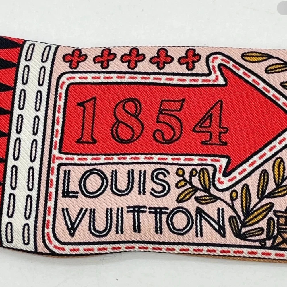 LOUIS VUITTON bandeau BB jew De Louis scarf beige multicolor Red Silk